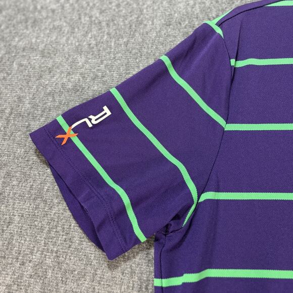 Ralph Lauren RLX Golf Polo Men's M Purple Green Stripe Southern Hills Logo - Picture 3 of 6